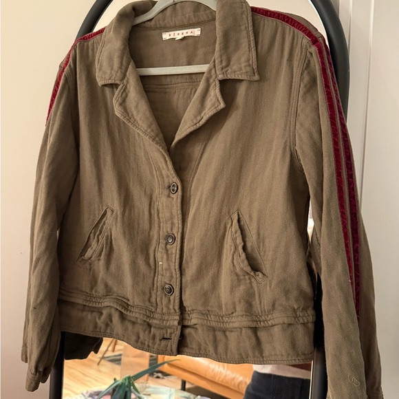 XiRENA Khaki Jacket with Burgundy Stripes - Picture 3 of 7